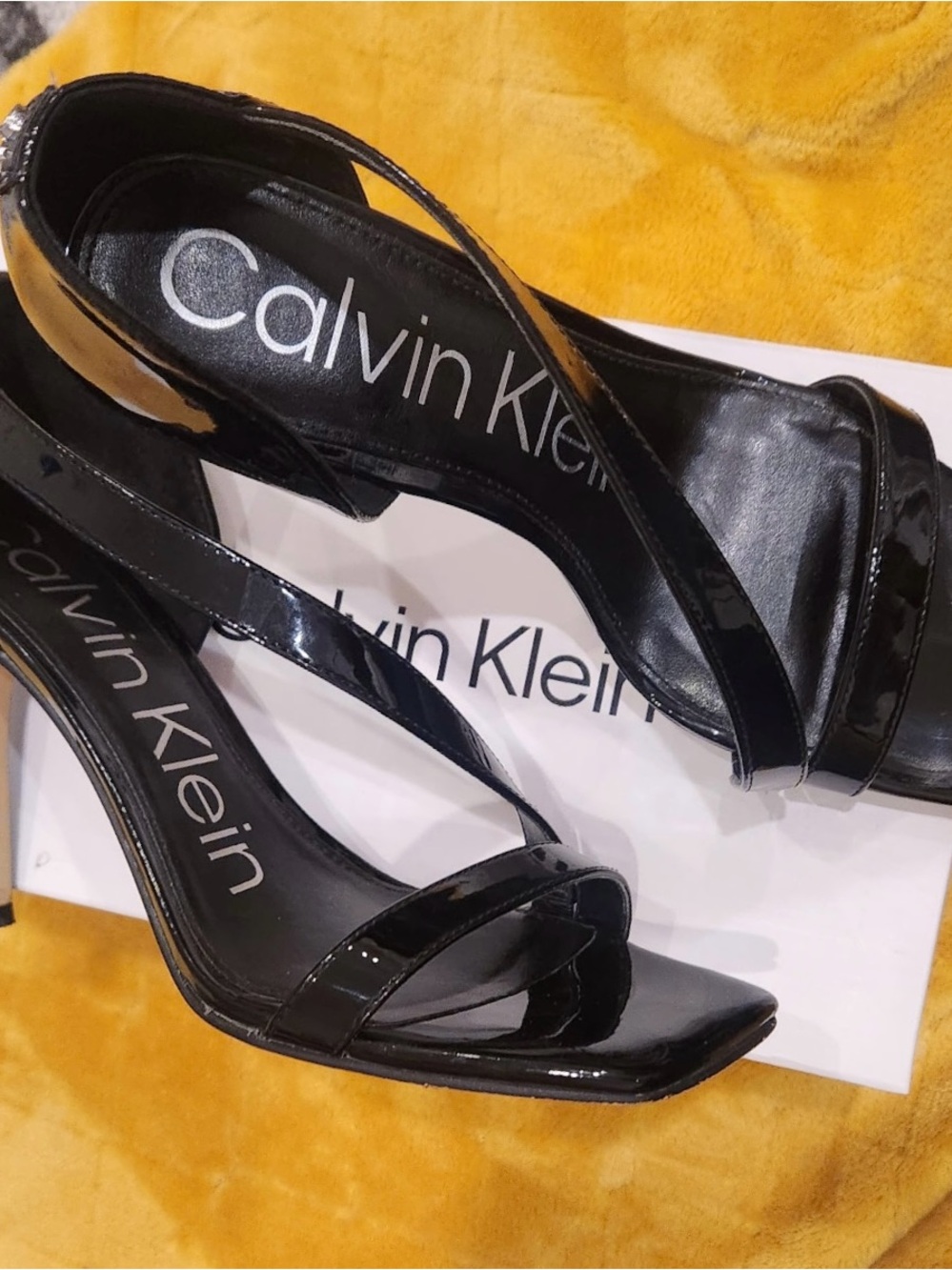Calvin Klein Black Patent Leather Strappy Heels